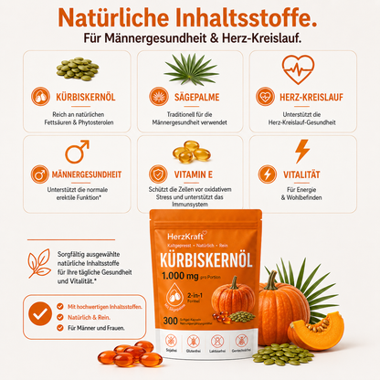HerzKraft® Kürbiskernöl + Sägepalme Softgel-Kapseln