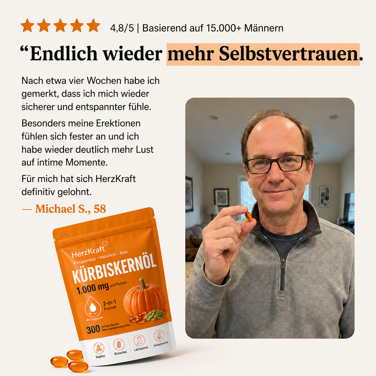 HerzKraft® Kürbiskernöl + Sägepalme Softgel-Kapseln