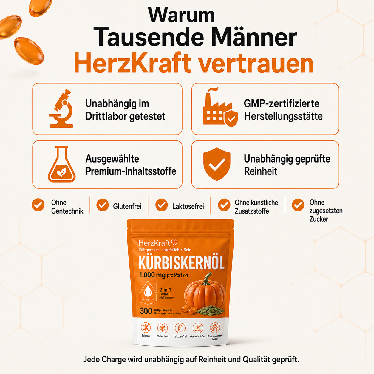 HerzKraft® Kürbiskernöl + Sägepalme Softgel-Kapseln