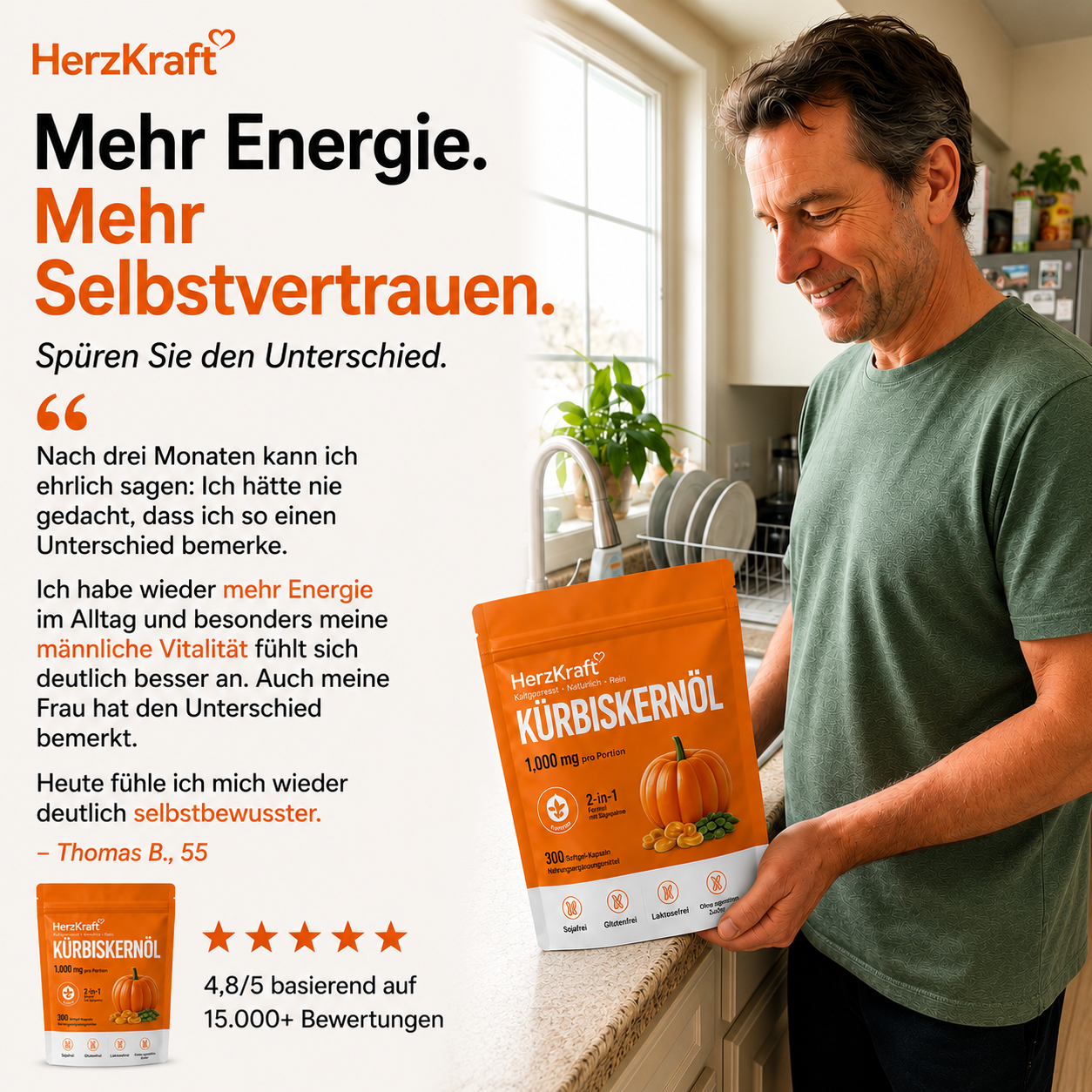HerzKraft® Kürbiskernöl + Sägepalme Softgel-Kapseln